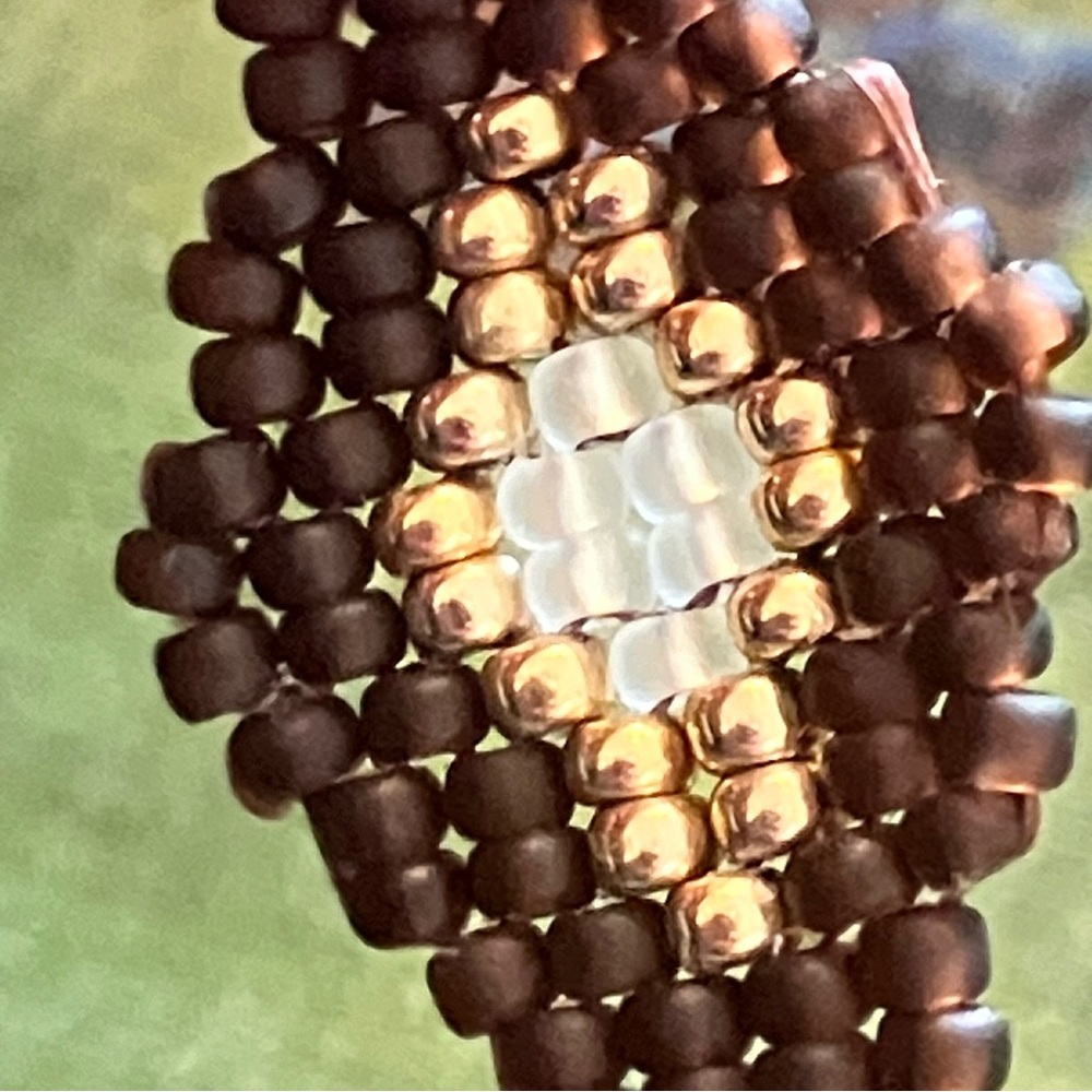 HAND CRAFTED BOHEMIAN BEADED EARRINGS *BROWN & GOLD GLASS BEADS *LIGHTWEIGHT - Picture 4 of 10